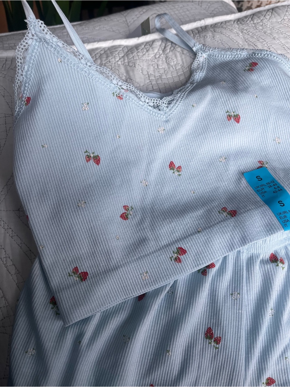 Light Blue Strawberry Print Sleep Set - S Primark
